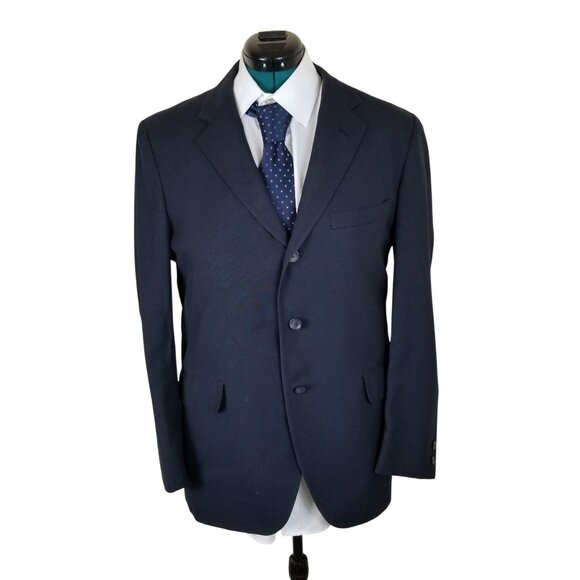 Jos A Bank Mens Navy Blue 2-Button Wool Blazer Jacket Suit Coat Size 42R - Picture 1 of 6